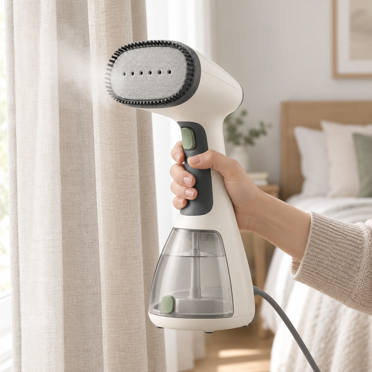 Nemi Fabric Steam Care Wand in a home setting