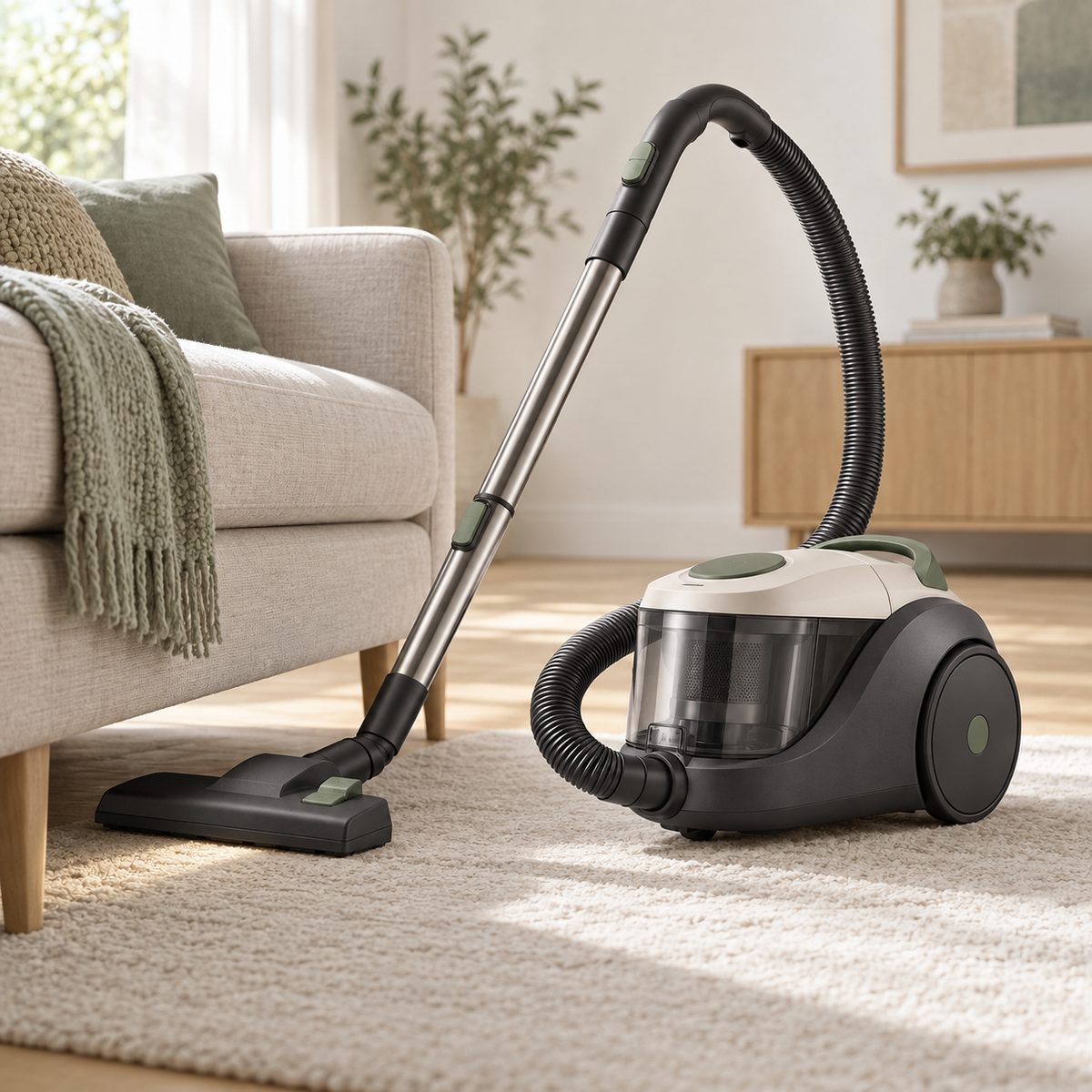 Noro Compact Canister Vacuum in a home setting