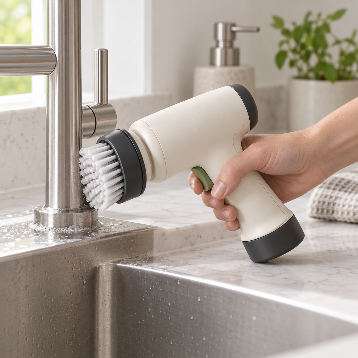 Vela Detail Scrubber in a home setting